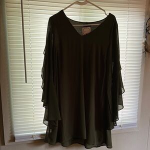 Elegant Olive Green Dress with Ruffled Sleeves